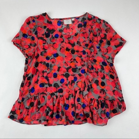 HD in Paris Blouse Womens Size 4 Red Polka Dot Ruffles Round Neck - Picture 1 of 8